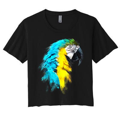 Watercolor Colourful Scarlet Macaw Parrot Bird Painting Women's Crop Top Tee