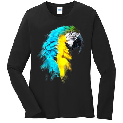 Watercolor Colourful Scarlet Macaw Parrot Bird Painting Ladies Long Sleeve Shirt