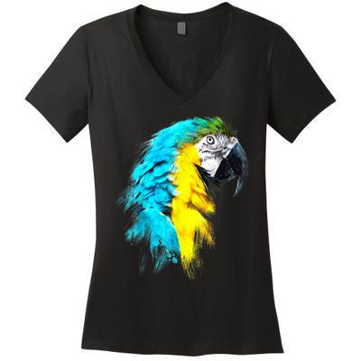 Watercolor Colourful Scarlet Macaw Parrot Bird Painting Women's V-Neck T-Shirt