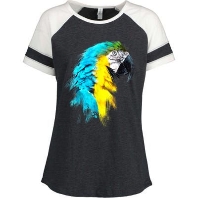 Watercolor Colourful Scarlet Macaw Parrot Bird Painting Enza Ladies Jersey Colorblock Tee