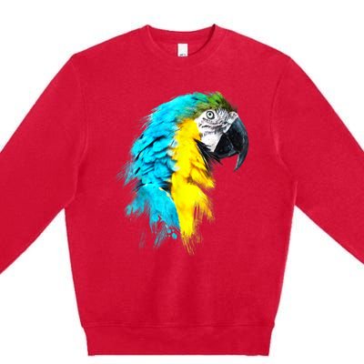 Watercolor Colourful Scarlet Macaw Parrot Bird Painting Premium Crewneck Sweatshirt