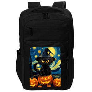 Witch Cat Starry Night Van Gogh Retro Halloween Cat Art Impact Tech Backpack