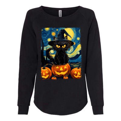 Witch Cat Starry Night Van Gogh Retro Halloween Cat Art Kids Womens California Wash Sweatshirt