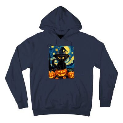 Witch Cat Starry Night Van Gogh Retro Halloween Cat Art Kids Tall Hoodie