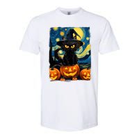 Witch Cat Starry Night Van Gogh Retro Halloween Cat Art Kids Softstyle CVC T-Shirt