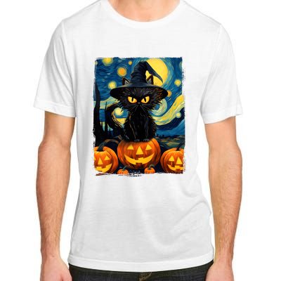 Witch Cat Starry Night Van Gogh Retro Halloween Cat Art Kids Adult ChromaSoft Performance T-Shirt