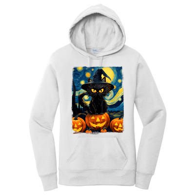 Witch Cat Starry Night Van Gogh Retro Halloween Cat Art Kids Women's Pullover Hoodie