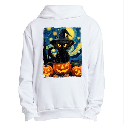 Witch Cat Starry Night Van Gogh Retro Halloween Cat Art Kids Urban Pullover Hoodie