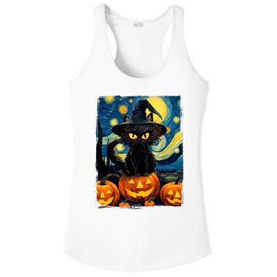 Witch Cat Starry Night Van Gogh Retro Halloween Cat Art Kids Ladies PosiCharge Competitor Racerback Tank