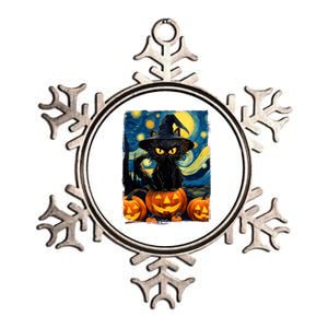 Witch Cat Starry Night Van Gogh Retro Halloween Cat Art Kids Metallic Star Ornament