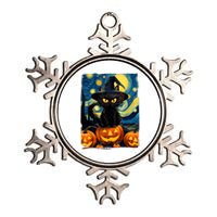 Witch Cat Starry Night Van Gogh Retro Halloween Cat Art Kids Metallic Star Ornament