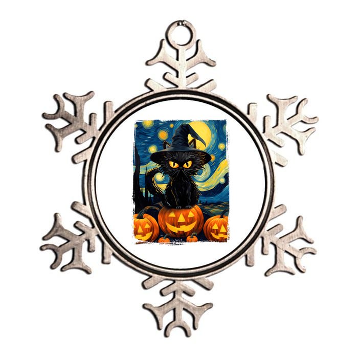 Witch Cat Starry Night Van Gogh Retro Halloween Cat Art Kids Metallic Star Ornament