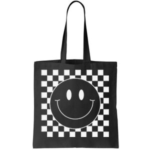 White Checkered Smile Face Cute Smiling Face Fun Tote Bag