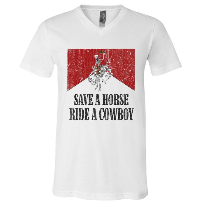 Western Cowboy Skeleton Ride into the Country V-Neck T-Shirt