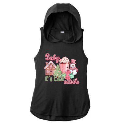 Western Christmas Santa Pink Christmas ItS Cold Outside Gift Ladies PosiCharge Tri-Blend Wicking Draft Hoodie Tank