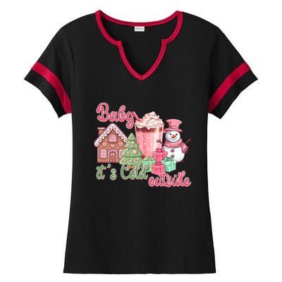 Western Christmas Santa Pink Christmas ItS Cold Outside Gift Ladies Halftime Notch Neck Tee