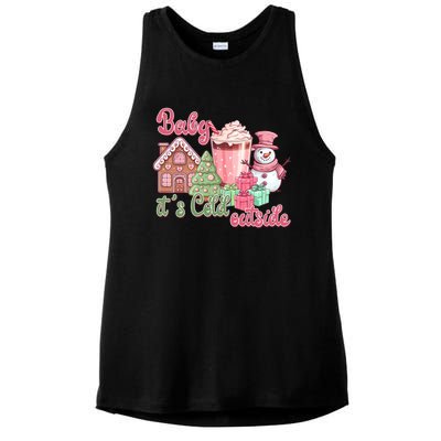 Western Christmas Santa Pink Christmas ItS Cold Outside Gift Ladies PosiCharge Tri-Blend Wicking Tank