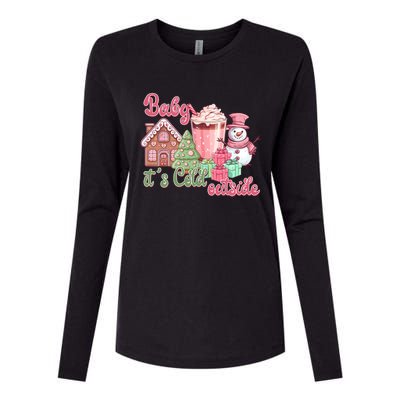 Western Christmas Santa Pink Christmas ItS Cold Outside Gift Womens Cotton Relaxed Long Sleeve T-Shirt