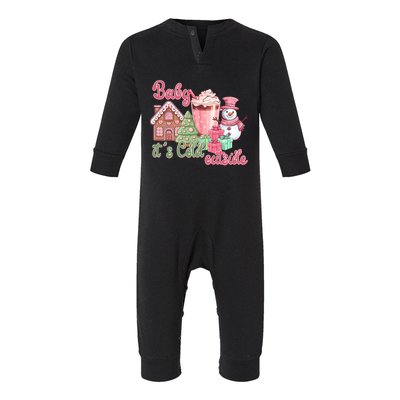 Western Christmas Santa Pink Christmas ItS Cold Outside Gift Infant Fleece One Piece