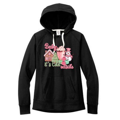 Western Christmas Santa Pink Christmas ItS Cold Outside Gift Women's Fleece Hoodie