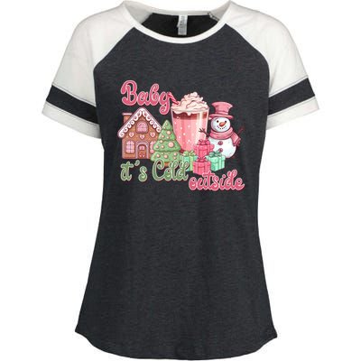 Western Christmas Santa Pink Christmas ItS Cold Outside Gift Enza Ladies Jersey Colorblock Tee