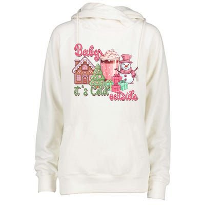 Western Christmas Santa Pink Christmas ItS Cold Outside Gift Womens Funnel Neck Pullover Hood