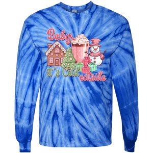 Western Christmas Santa Pink Christmas ItS Cold Outside Gift Tie-Dye Long Sleeve Shirt