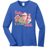 Western Christmas Santa Pink Christmas ItS Cold Outside Gift Ladies Long Sleeve Shirt