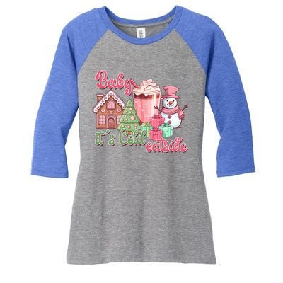 Western Christmas Santa Pink Christmas ItS Cold Outside Gift Women's Tri-Blend 3/4-Sleeve Raglan Shirt