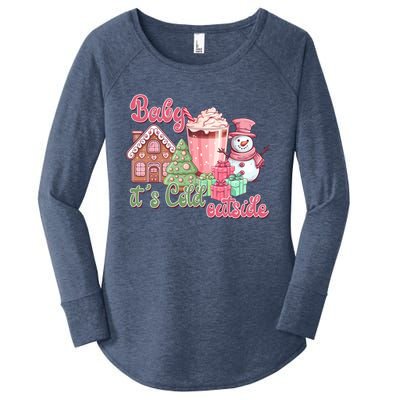 Western Christmas Santa Pink Christmas ItS Cold Outside Gift Women's Perfect Tri Tunic Long Sleeve Shirt