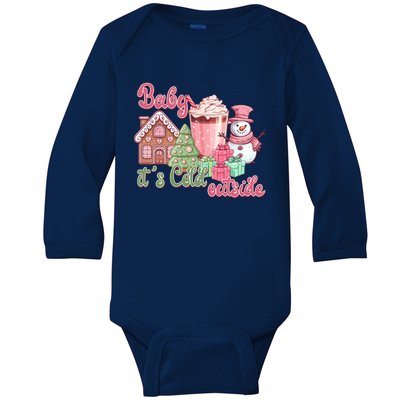 Western Christmas Santa Pink Christmas ItS Cold Outside Gift Baby Long Sleeve Bodysuit