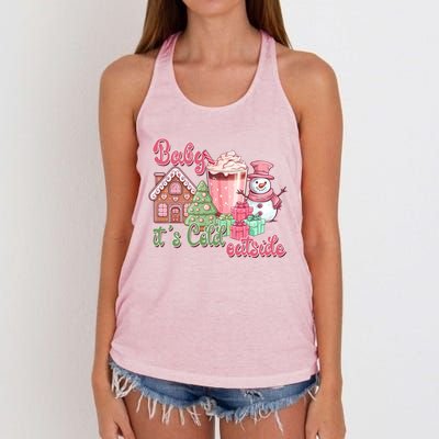 Western Christmas Santa Pink Christmas ItS Cold Outside Gift Women's Knotted Racerback Tank