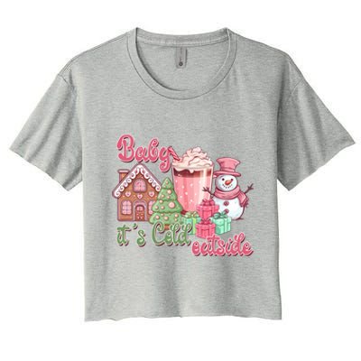 Western Christmas Santa Pink Christmas ItS Cold Outside Gift Women's Crop Top Tee