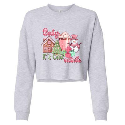 Western Christmas Santa Pink Christmas ItS Cold Outside Gift Cropped Pullover Crew