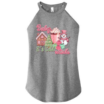 Western Christmas Santa Pink Christmas ItS Cold Outside Gift Women's Perfect Tri Rocker Tank