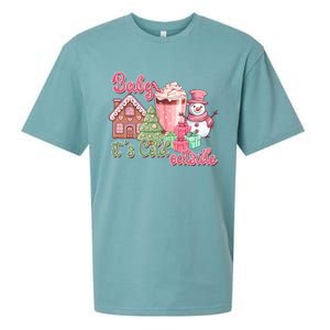 Western Christmas Santa Pink Christmas ItS Cold Outside Gift Sueded Cloud Jersey T-Shirt