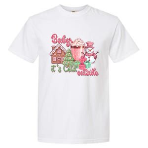 Western Christmas Santa Pink Christmas ItS Cold Outside Gift Garment-Dyed Heavyweight T-Shirt