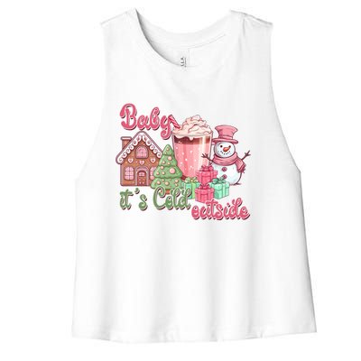 Western Christmas Santa Pink Christmas ItS Cold Outside Gift Women's Racerback Cropped Tank