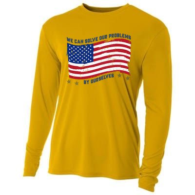 We Can Solve Our Problems By Ourselves American Flag Cooling Performance Long Sleeve Crew