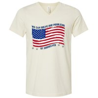 We Can Solve Our Problems By Ourselves American Flag V-Neck T-Shirt