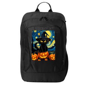 Witch Cat Starry Night Van Gogh Retro Halloween Cat Art City Backpack