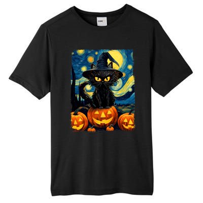 Witch Cat Starry Night Van Gogh Retro Halloween Cat Art Tall Fusion ChromaSoft Performance T-Shirt