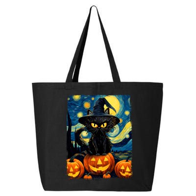 Witch Cat Starry Night Van Gogh Retro Halloween Cat Art 25L Jumbo Tote