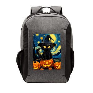 Witch Cat Starry Night Van Gogh Retro Halloween Cat Art Vector Backpack