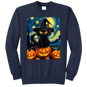 Witch Cat Starry Night Van Gogh Retro Halloween Cat Art Sweatshirt