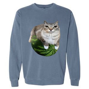 Watermelon Cat Silly Cat Meme Garment-Dyed Sweatshirt