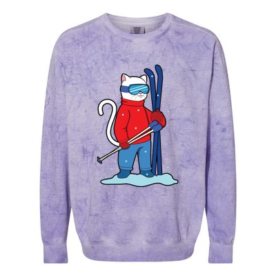 Winter Cat Ski Skier Skiing Meaningful Gift Colorblast Crewneck Sweatshirt