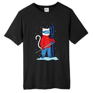 Winter Cat Ski Skier Skiing Meaningful Gift Tall Fusion ChromaSoft Performance T-Shirt