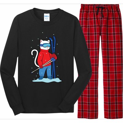 Winter Cat Ski Skier Skiing Meaningful Gift Long Sleeve Pajama Set