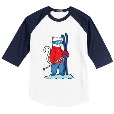 Winter Cat Ski Skier Skiing Meaningful Gift Baseball Sleeve Shirt